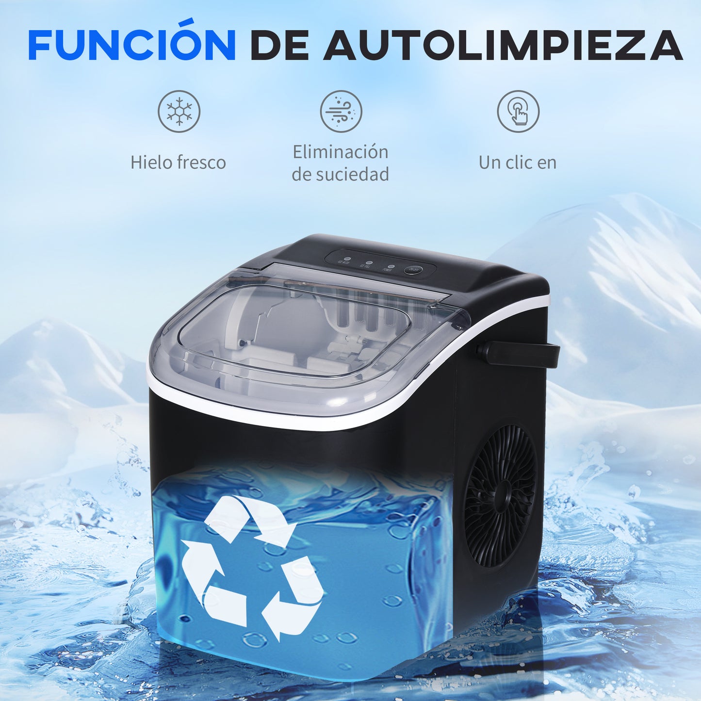 Homcom Máquina Para Hacer Hielo 12 Kg En 24 Horas 22,2x29,4x29 Cm Negro_4