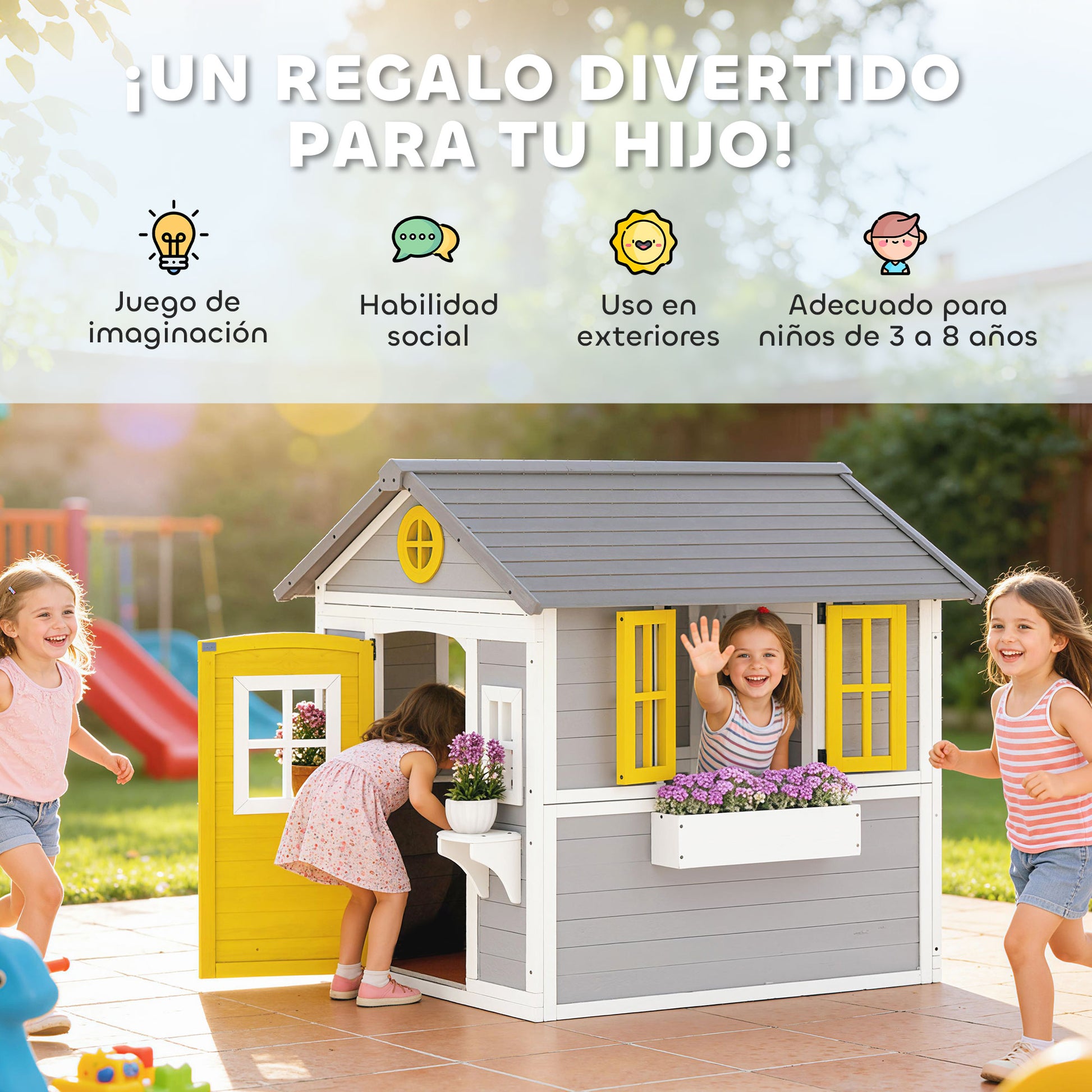 Outsunny Casa De Jardín Infantil Con Jardineras Y Soportes De Flores Gris_5