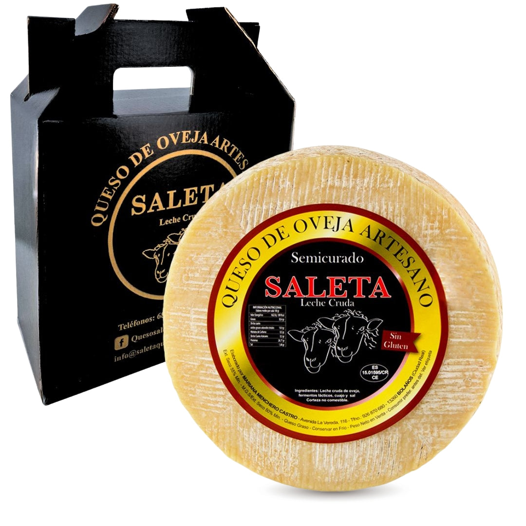 Saleta® Queso Semicurado Entero De Oveja Con Caja Gourmet (1,3 Kg) | Elaboración Artesana Quesos De La Mancha_0