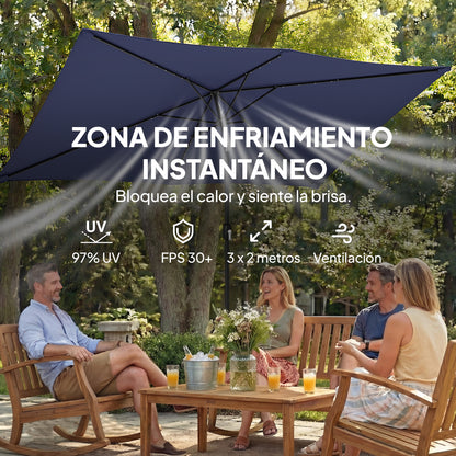 Outsunny Sombrilla Terraza Exterior Con 24 Luces Led Solares 2,9x2,5 M Azul_5