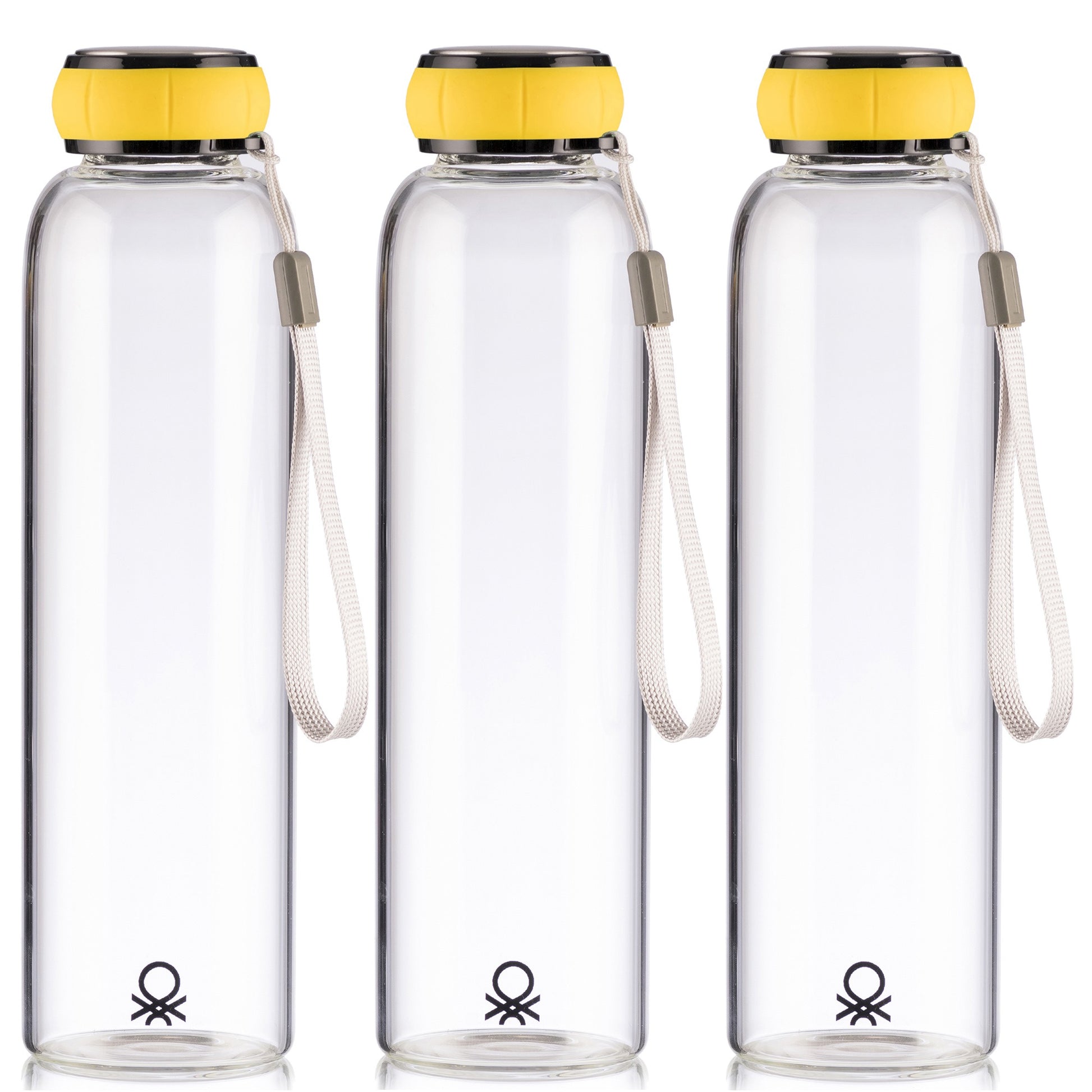 Set De 3 Unidades De Botella De Agua 550ml Borosilicato Tapa Amarilla Casa Benetton_0