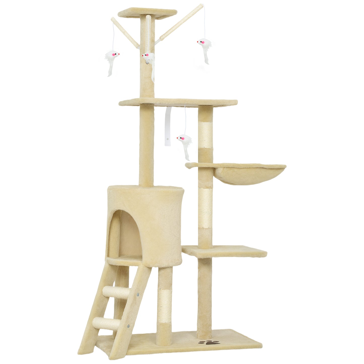 Pawhut Árbol Rascador Para Gatos Grande Altura 134 Cm Con 6 Postes De Sisal_0