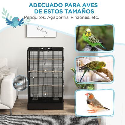 Pawhut Jaula Para Pájaros 61x36,5x98 Cm Con Puertas Perchas Bandeja Negro_5