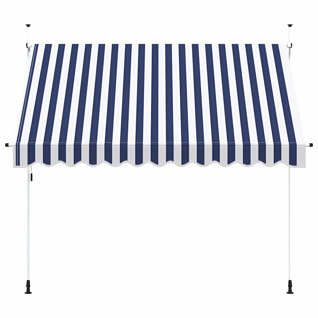 Toldo Manual Retráctil Azul Y Blanco A Rayas 300 Cm_2