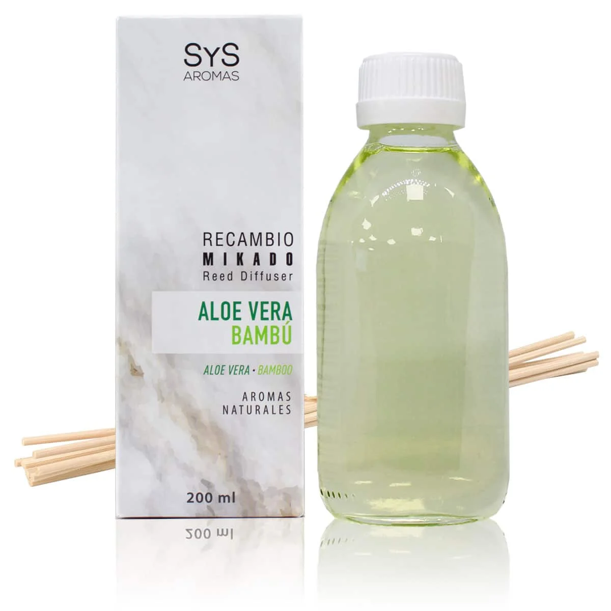 Recambio Mikado Aloe Vera-Bambú Mármol SYS Aromas 200 ml | Con Palos | Aroma Agreste y Herbal | Relajante_0