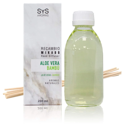 Recambio Mikado Aloe Vera-Bambú Mármol SYS Aromas 200 ml | Con Palos | Aroma Agreste y Herbal | Relajante_0