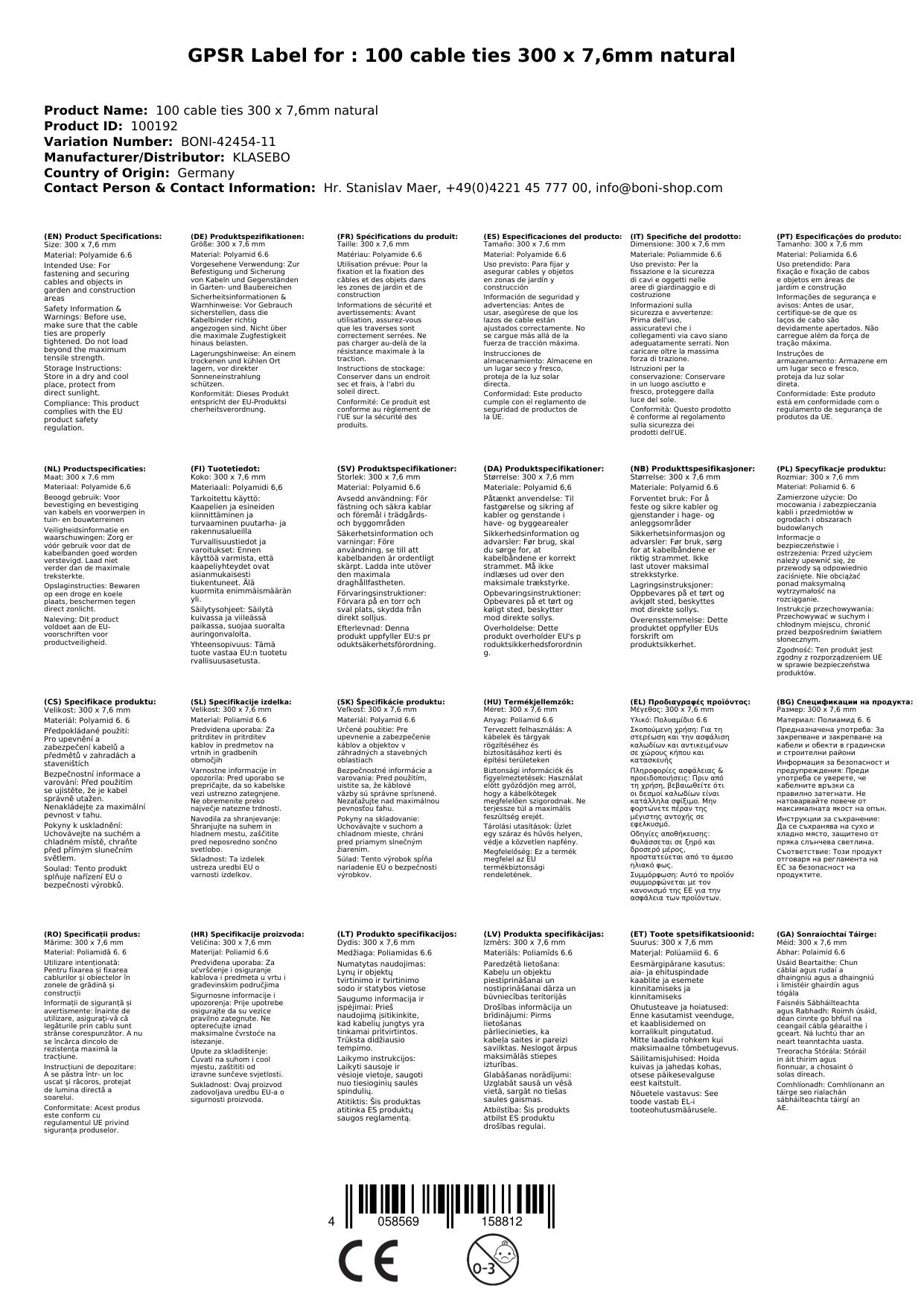 Bridas Reutilizables 300mm, 100 Unidades, Naturales, Boni-shop