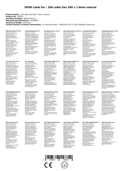 Bridas Reutilizables 300mm, 100 Unidades, Naturales, Boni-shop