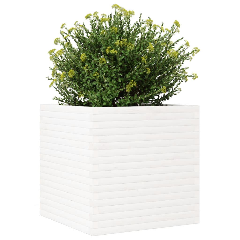 Jardinera De Madera Maciza De Pino Blanca 70x70x68,5 Cm_3