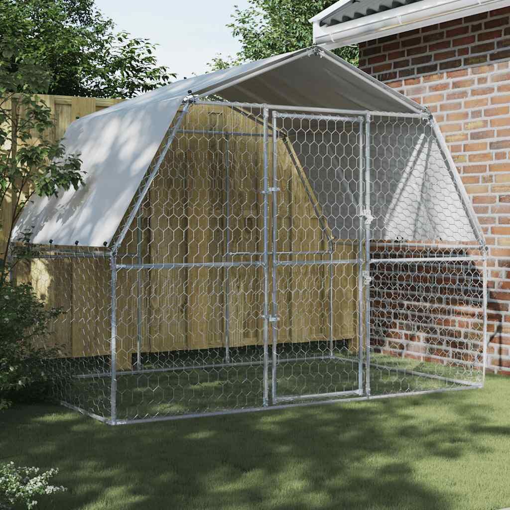 Vidaxl Jaula Para Perros Con Techo Y Puerta Acero Galvanizado Plateado_1
