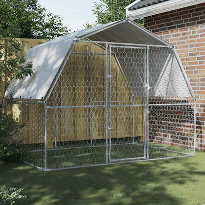 Vidaxl Jaula Para Perros Con Techo Y Puerta Acero Galvanizado Plateado_1