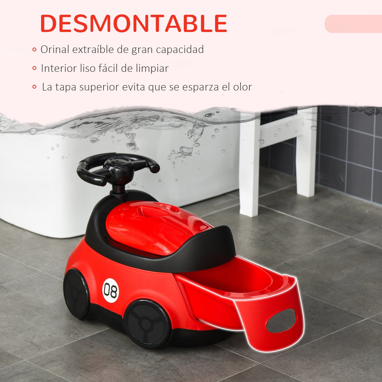 Homcom Orinal De Aprendizaje Para Bebé De 6-36 Meses Con Tapa Volante Fácil De_4