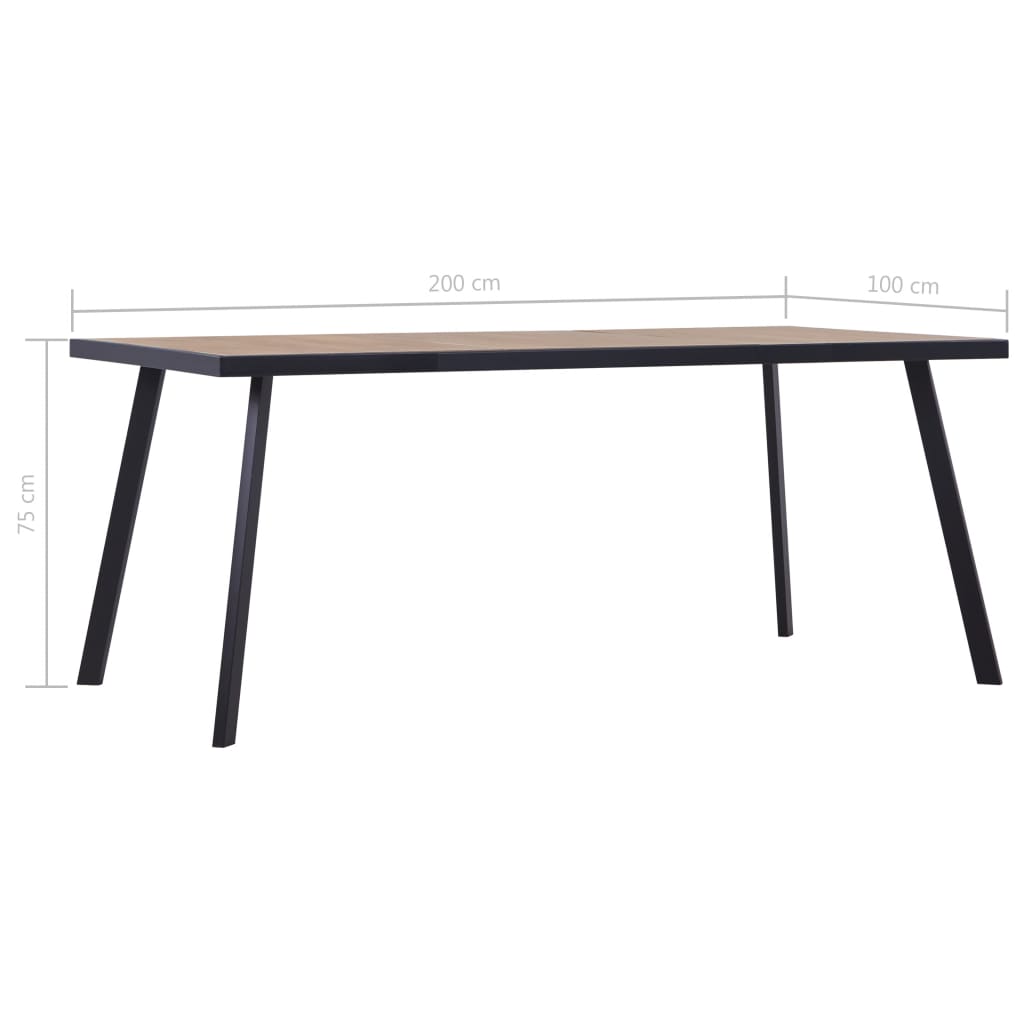 Mesa De Comedor De Mdf Color Madera Clara Y Negro 200x100x75 Cm_3