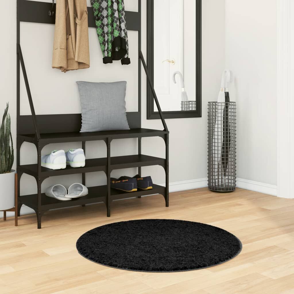 Vidaxl Alfombra Peluda De Pelo Largo Moderna Pamplona Negra Ø 80 Cm_1