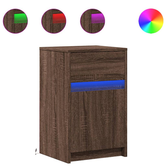 Mesita De Noche Con Luces Led Madera De Ingeniería Roble Marrón_0