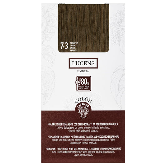 Lucens - Coloración Permanente 7.3 Caramelo, Kit De Coloración Capilar Permanente Sin Amoniaco_0