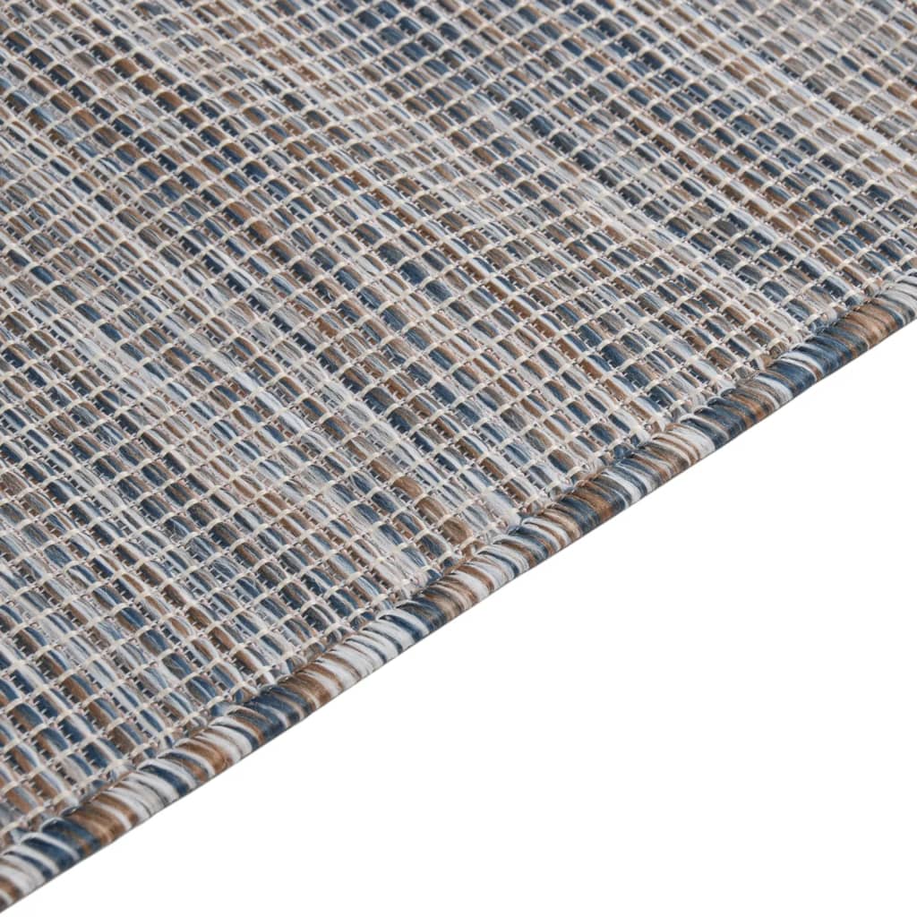 Alfombra De Exterior De Tejido Plano Marrón Y Azul - 80x250 Cm / Vetonek_5
