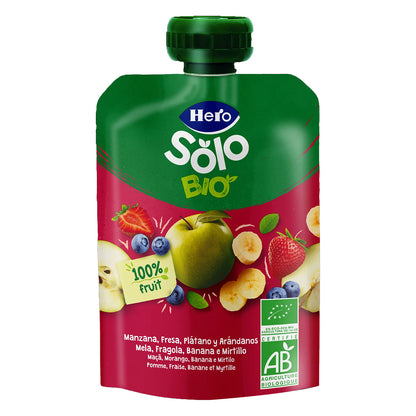 Bolsita fruta 100% Eco sabor manzana, fresa, plátano y arándanos Hero Solo 100 g