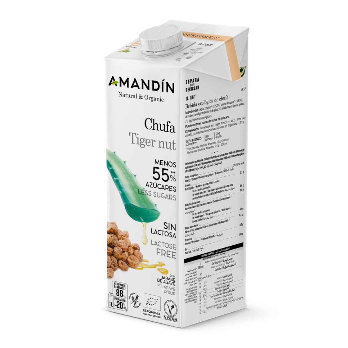 Bebida De Chufa Con Ágave Bio Amandin 1L
