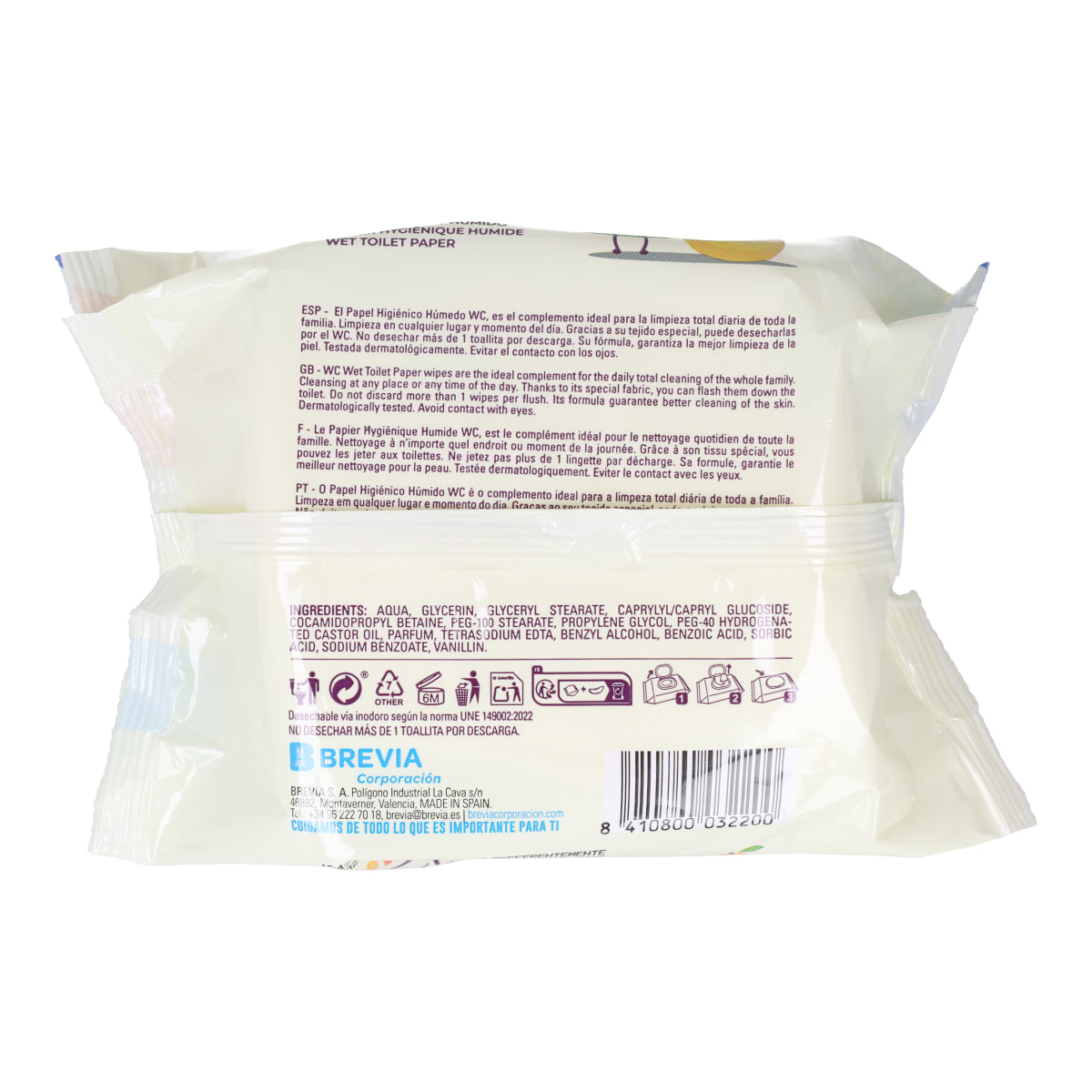 Papel Higiénico Húmedo Junior para niños Brevia 100 uds