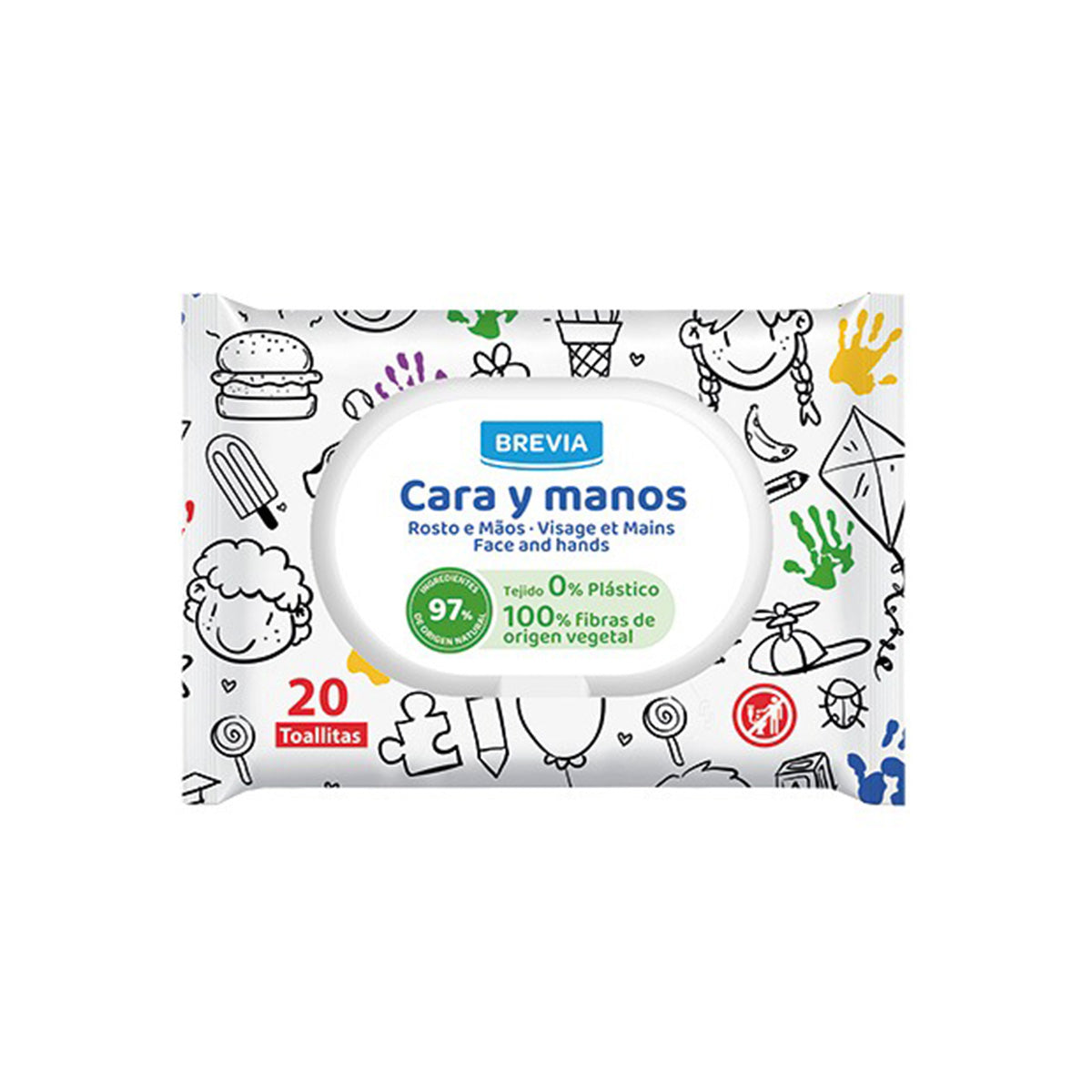 Toallitas para Cara y Manos 100% fibras de origen vegetal Tapa dura Brevia 20 uds