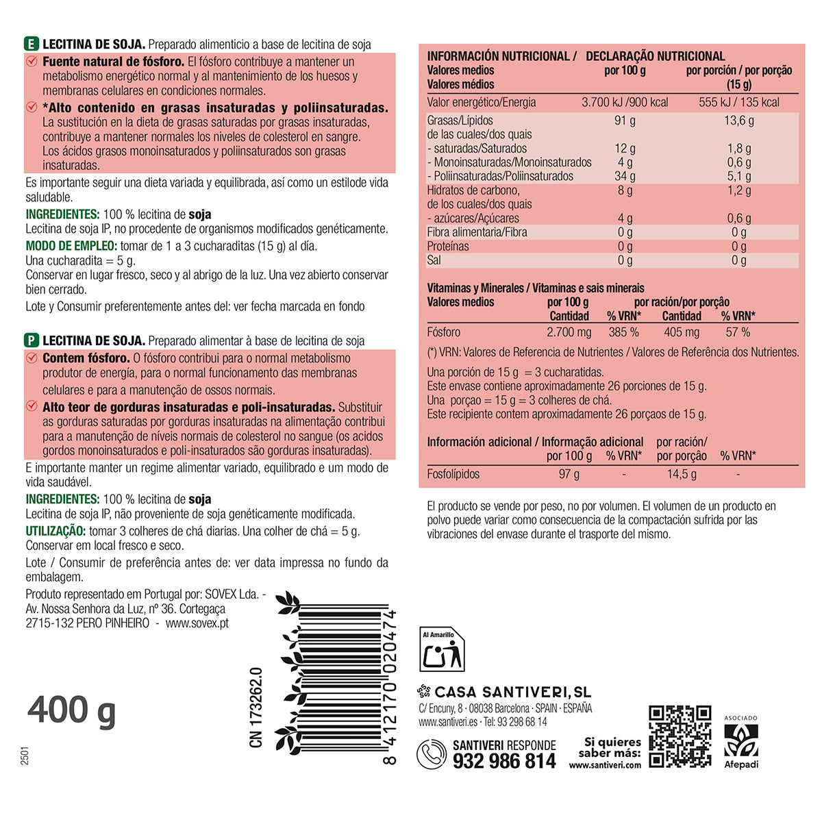 Lecitina bote Santiveri 400 g