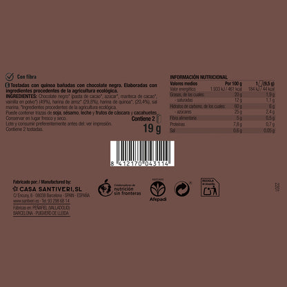 Tostadas crujientes con Quinoa y Chocolate negro BIO Sntiveri 3x57 g