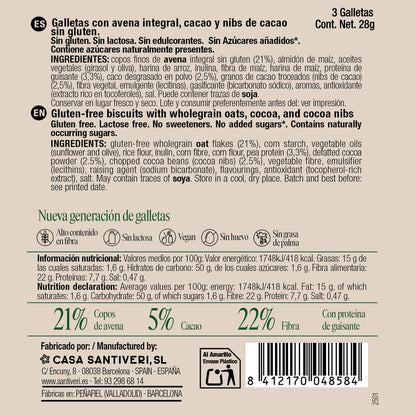 Galletas triple zero nibs cacao Santiveri 3 uds