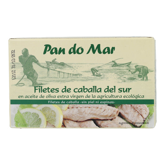 Filetes caballa en aceite de oliva ecológico en Lata Pan do Mar 120g