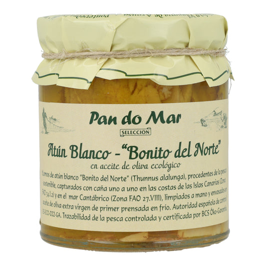 Lomos de Bonito del Norte en aceite de oliva ecológico en Vidrio Pan do Mar 220g