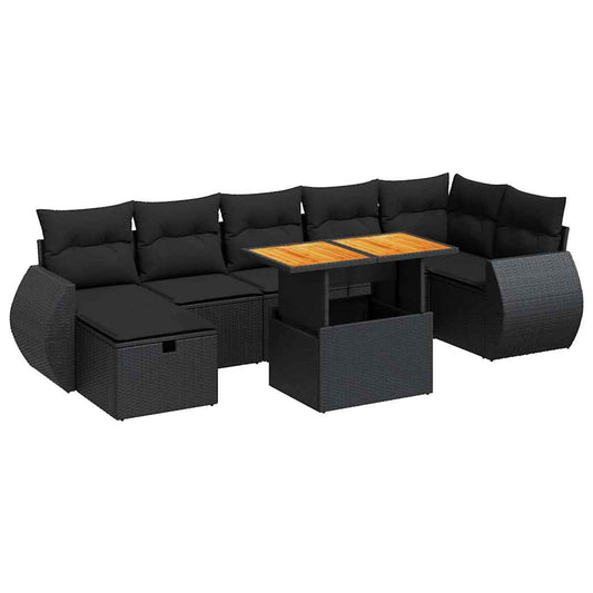 Set Sofás Jardín Y Cojines 5 Pzas Ratán Sintético Acacia Negro / Vetonek_0