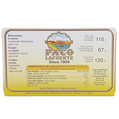 Berberechos al Natural de las Rias Gallegas Paco Lafuente 115 g (35/45 pza)