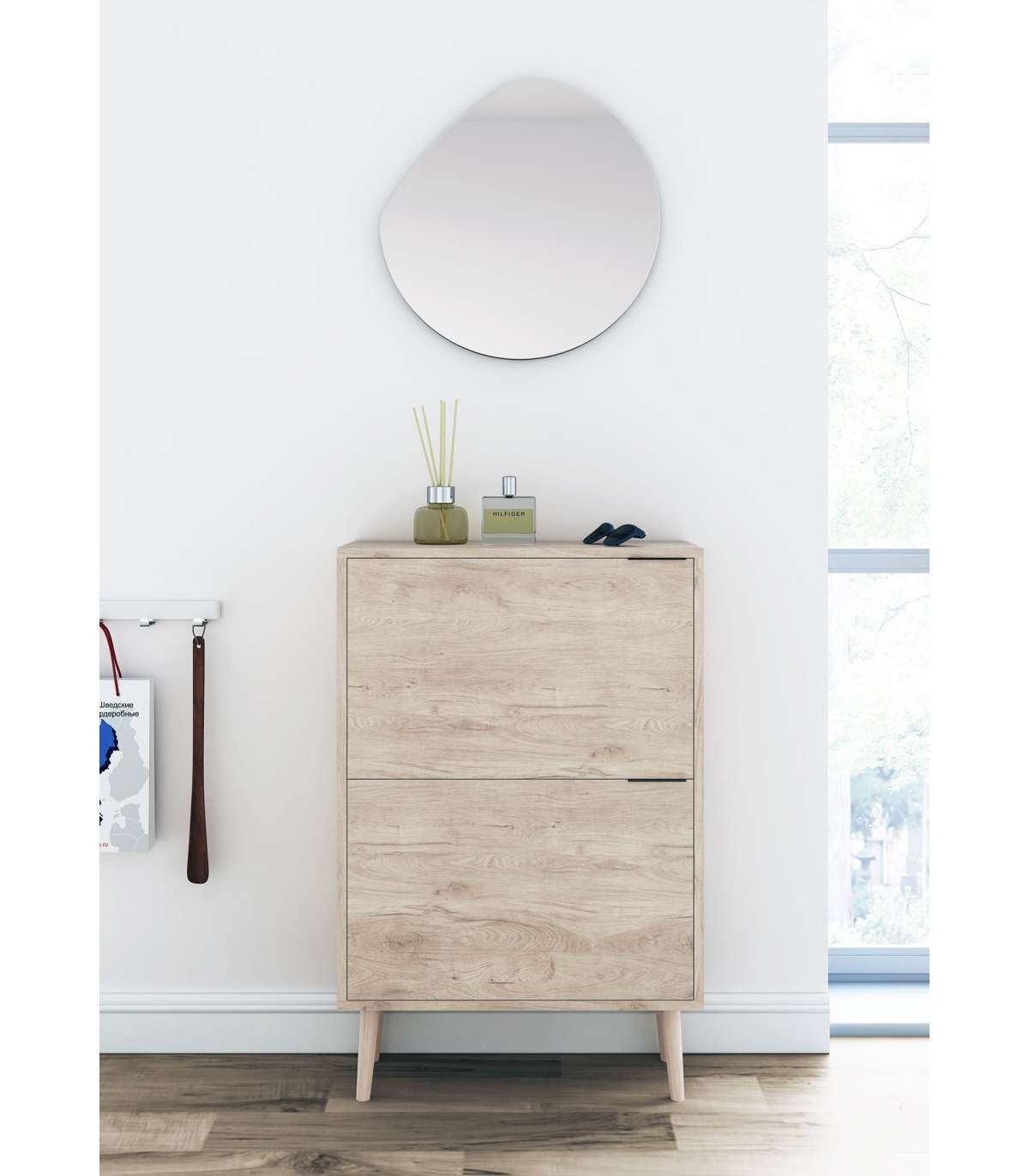 Zapatero 2 Trampones Modelo 527 Acabado Roble Claro, 92x60x25 (alto X Ancho X Fondo)_1