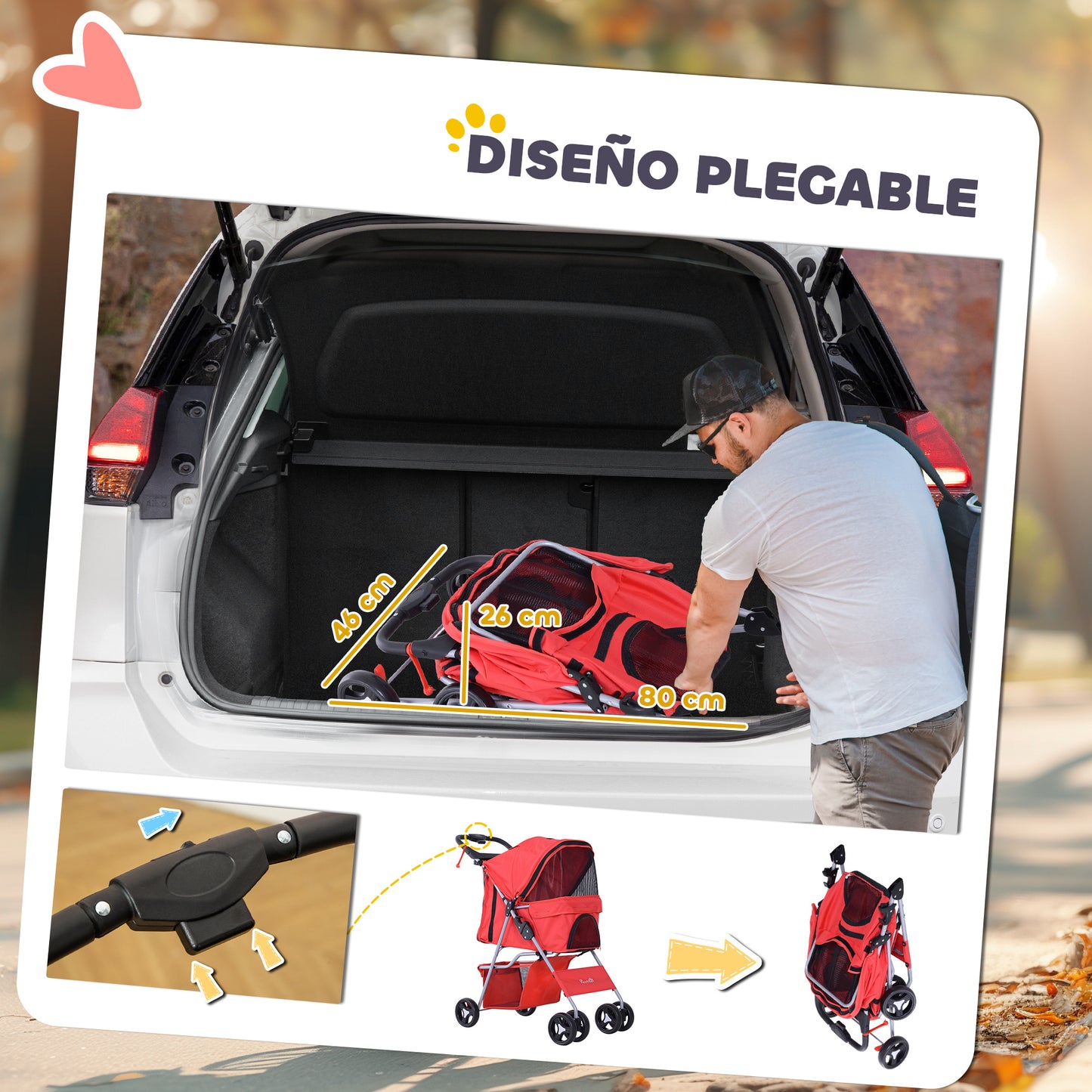 Pawhut Cochecito Mascotas Plegable Toldo Ajustable Tela Oxford 77x45x99,5cm Rojo_4