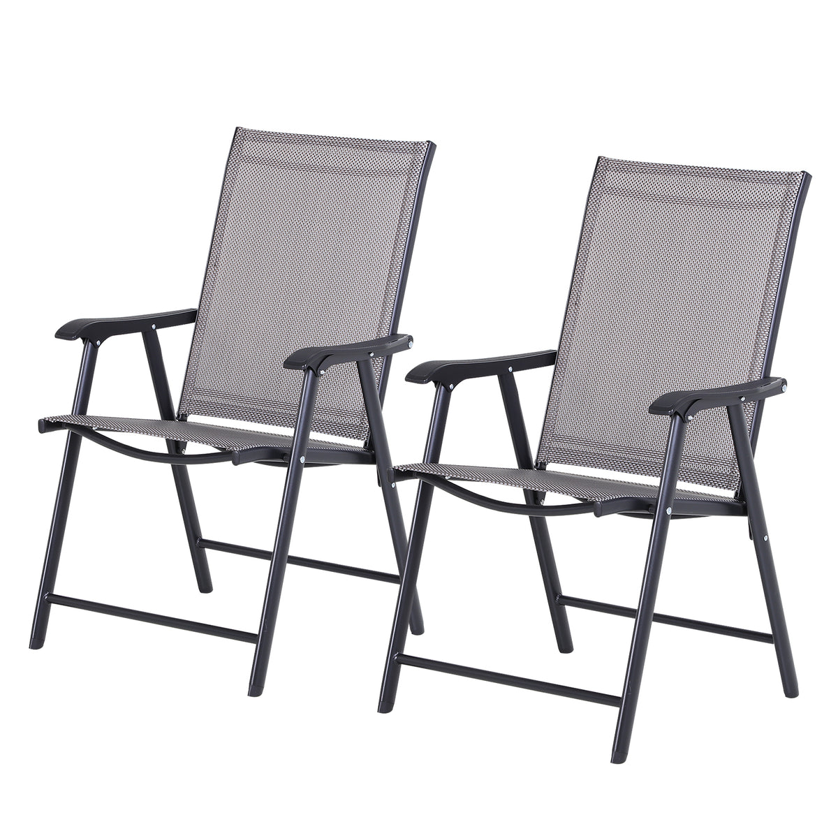 Conjunto De 2 Sillas Plegables Outsunny Acero, Texteline Gris Y Negro 58x64x94 Cm_0