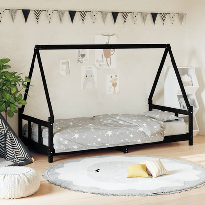 Vidaxl Estructura De Cama Para Niños Madera De Pino Negro 90x190 Cm_1