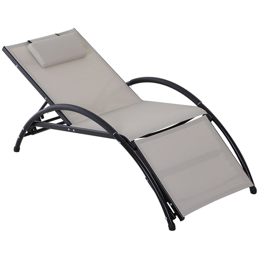 Outsunny Tumbona Jardín Con Respaldo Ajustable Reposapiés Y Reposacabezas Beige_0