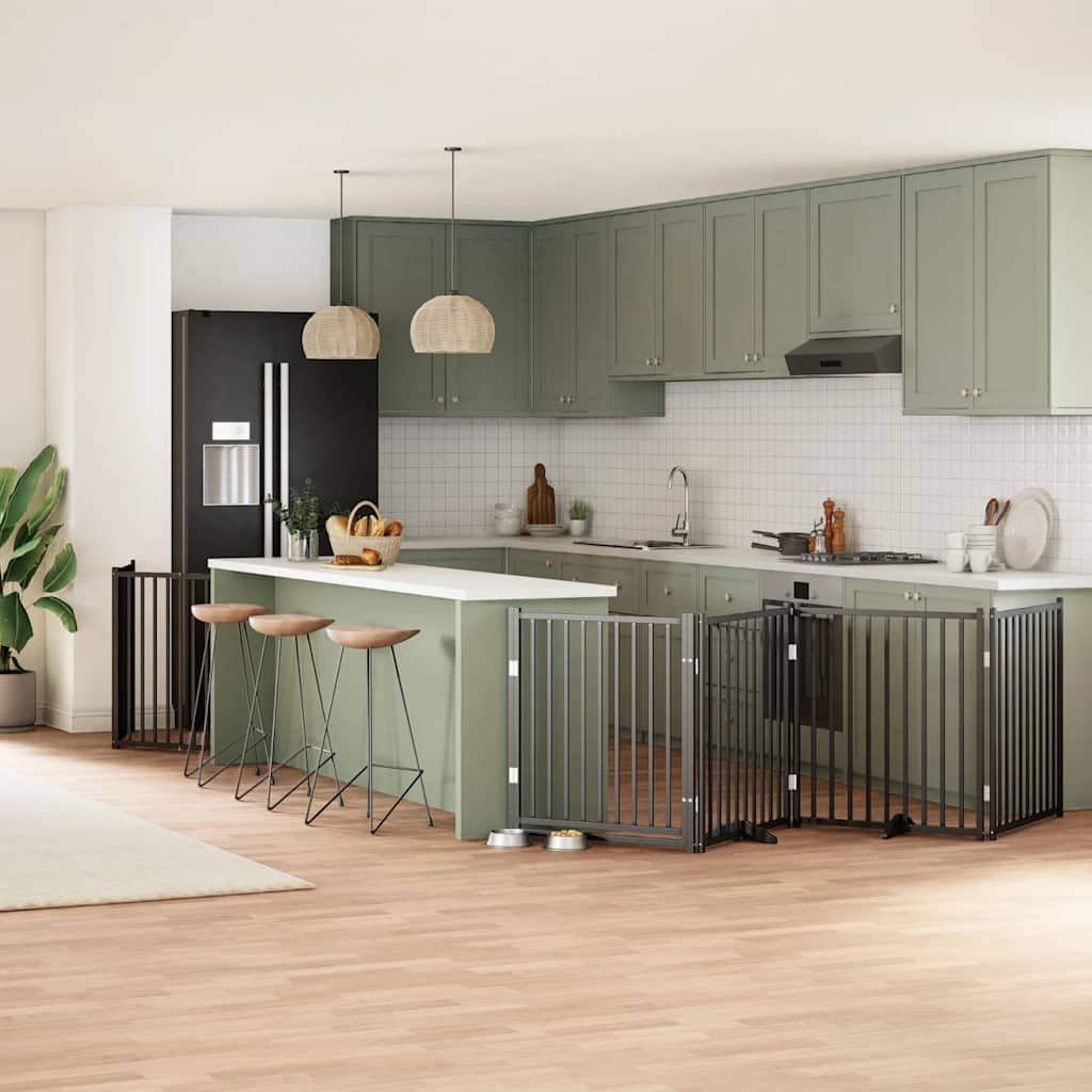 Vidaxl Puerta Para Perros Plegable 6 Paneles Madera Álamo Negra 480 Cm_1