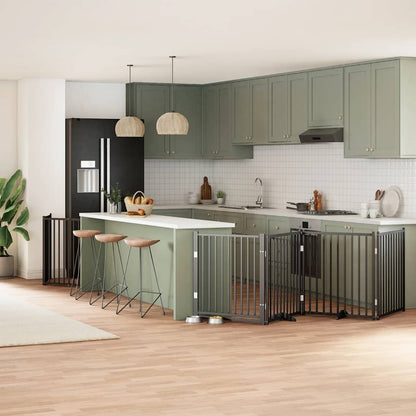 Vidaxl Puerta Para Perros Plegable 6 Paneles Madera Álamo Negra 480 Cm_1