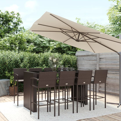 Vidaxl Mesa Y Taburetes Altos Jardín 9 Piezas Ratán Sintético Marrón_1