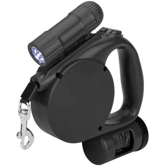 Correa Extensible Para Mascotas Color Negro Con Dispensador De Bolsas_0