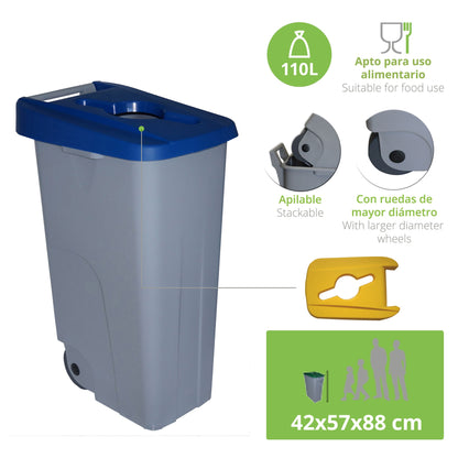Contenedor Reciclo 110 Litros Abierto + 3x Bolsas De Basura De 10 Unidades