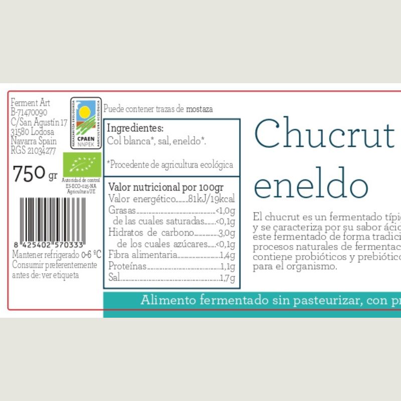 Chucrut De Eneldo Eco Sin Pasteurizar Ferment Art 750 Gr_1