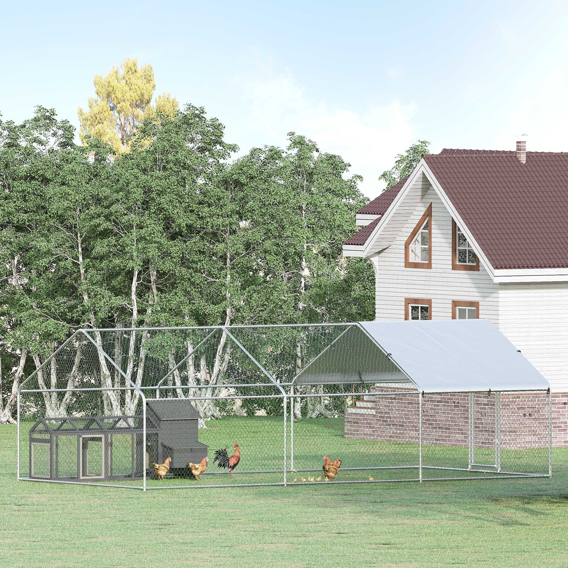 Pawhut Gallinero Exterior Grande De Metal Galvanizado 3,03x6x1,95 M Plata_1