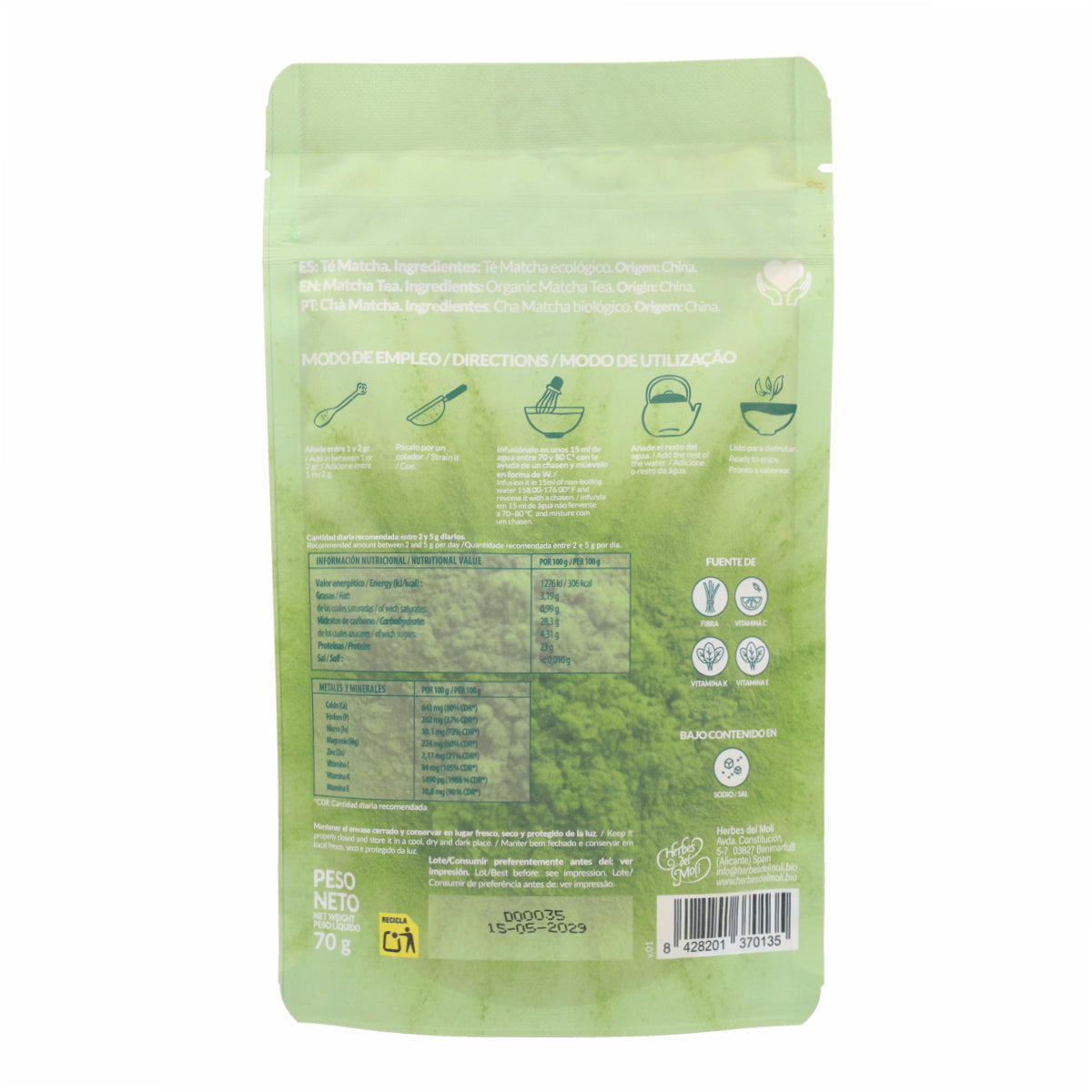 Matcha ECO en Doypack Artemis Bio 70 g