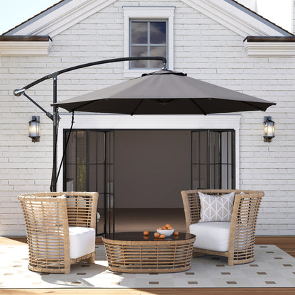 Outsunny Parasol Excéntrico Ø 290 Cm Con Base Cruzada Manivela Anti-uv 50+ Gris_1