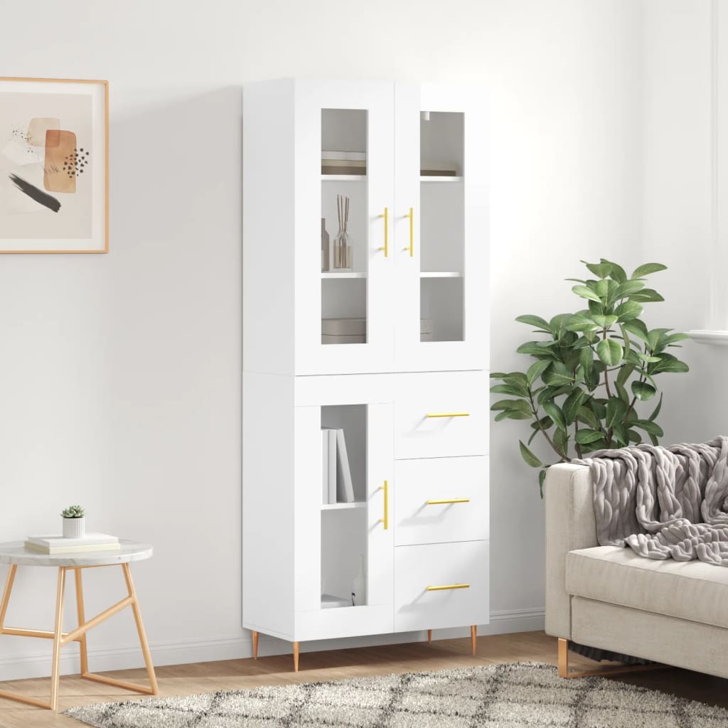 Aparador Alto Madera Contrachapada Blanco Brillo 69,5x34x180 Cm_0