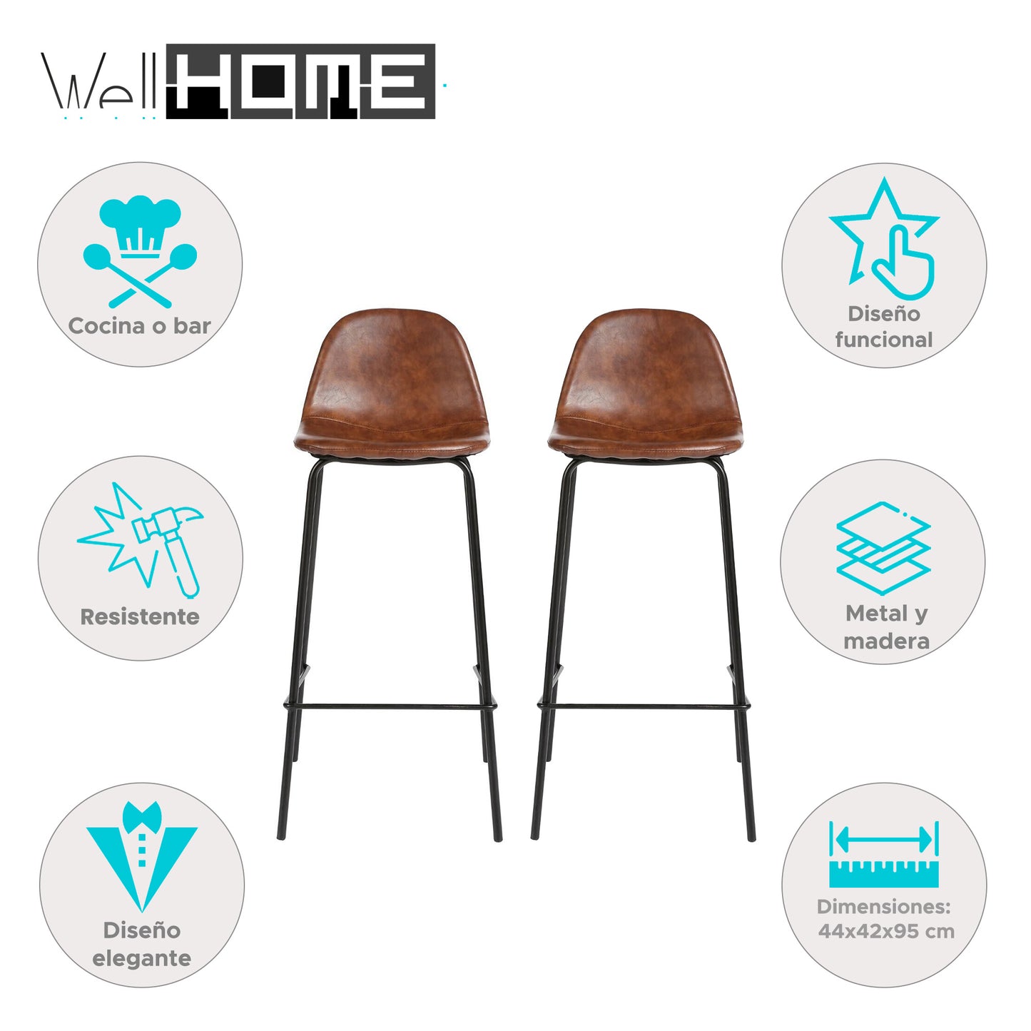 Well Home - Juego De 2 Taburetes De Bar Marrón vladi_1
