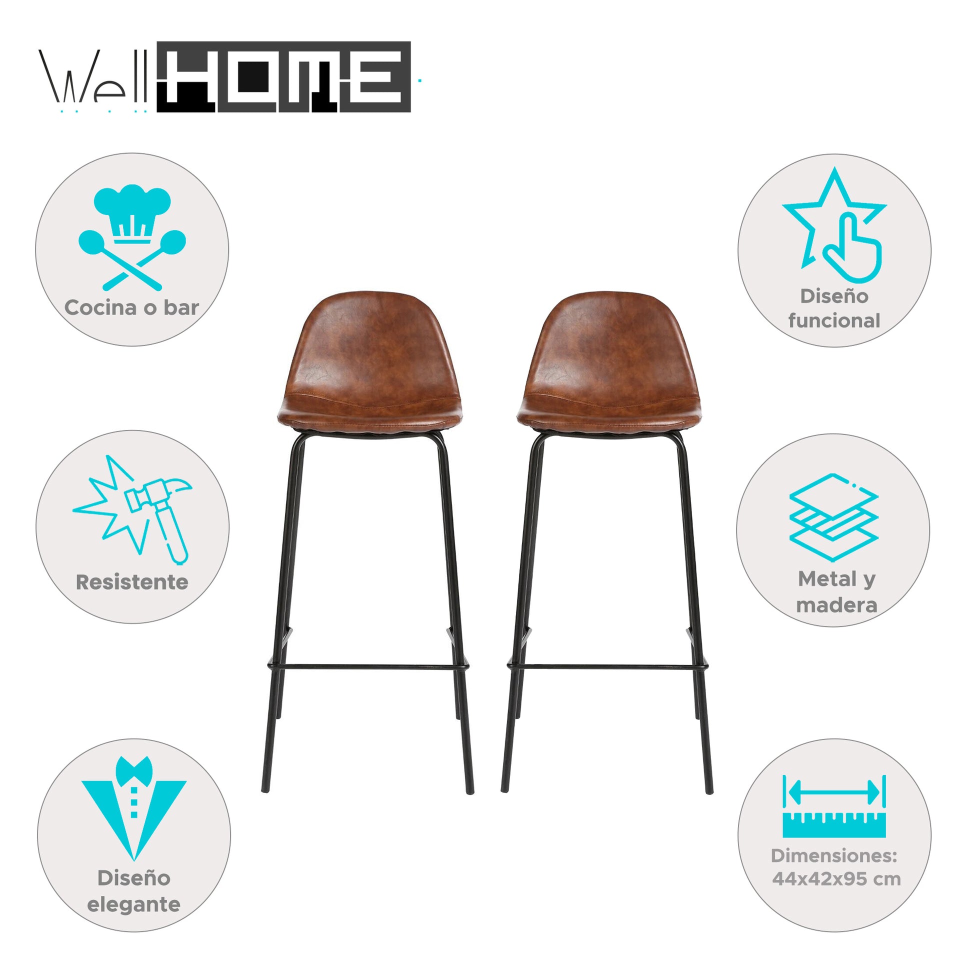 Well Home - Juego De 2 Taburetes De Bar Marrón vladi_1