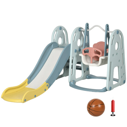 Homcom Tobogán Infantil Con Columpio Canasta Baloncesto +18 Meses Con Asiento_0